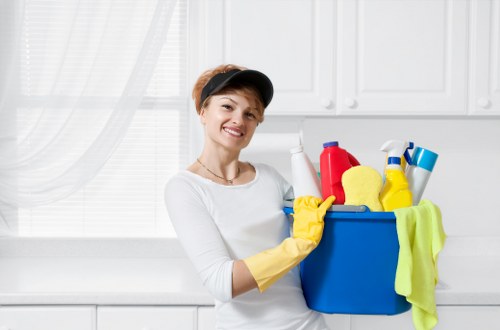 Professional carpet cleaning process with safety-focused equipment handling